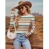 image:imageEkouaer 3 Pack Womens Long Sleeve Shirts Thumb Hole Tops Fall Clothes  Crew Neck T Shirts Loose Fit Thermal Undershirts Layering Casual Work Winter Outfits3pcs Black Brown Orange Stripe