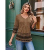 image:imageEkouaer 34 Length Sleeve Womens Tops V Neck Blouses Casual Pleated Shirts  Soft lightweight fabric 34 sleeve loose top with v neck front pleats and decorative buttons ideal for all occasionsBrown Boho