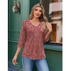 image:imageEkouaer 34 Length Sleeve Womens Tops V Neck Blouses Casual Pleated Shirts  Soft lightweight fabric 34 sleeve loose top with v neck front pleats and decorative buttons ideal for all occasionsRed Floral