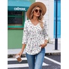 image:imageEkouaer 34 Length Sleeve Womens Tops V Neck Blouses Casual Pleated Shirts  Soft lightweight fabric 34 sleeve loose top with v neck front pleats and decorative buttons ideal for all occasionsWhite Floral