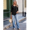 image:imageEkouaer 34 Length Sleeve Womens Tops V Neck Blouses Casual Pleated Shirts  Soft lightweight fabric 34 sleeve loose top with v neck front pleats and decorative buttons ideal for all occasionsBlack