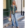 image:imageEkouaer 34 Length Sleeve Womens Tops V Neck Blouses Casual Pleated Shirts  Soft lightweight fabric 34 sleeve loose top with v neck front pleats and decorative buttons ideal for all occasionsMulticolor Striped
