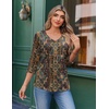 image:imageEkouaer 34 Length Sleeve Womens Tops V Neck Blouses Casual Pleated Shirts  Soft lightweight fabric 34 sleeve loose top with v neck front pleats and decorative buttons ideal for all occasionsMulticolor Boho