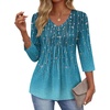 image:imageEkouaer 34 Length Sleeve Womens Tops V Neck Blouses Casual Pleated Shirts  Soft lightweight fabric 34 sleeve loose top with v neck front pleats and decorative buttons ideal for all occasionsWillow Flower