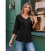 image:imageEkouaer 34 Length Sleeve Womens Tops V Neck Blouses Casual Pleated Shirts  Soft lightweight fabric 34 sleeve loose top with v neck front pleats and decorative buttons ideal for all occasionsBlack