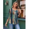 image:imageEkouaer 34 Length Sleeve Womens Tops V Neck Blouses Casual Pleated Shirts  Soft lightweight fabric 34 sleeve loose top with v neck front pleats and decorative buttons ideal for all occasionsMulticolor Striped