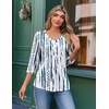 image:imageEkouaer 34 Length Sleeve Womens Tops V Neck Blouses Casual Pleated Shirts  Soft lightweight fabric 34 sleeve loose top with v neck front pleats and decorative buttons ideal for all occasionsBlue White Striped