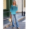image:imageEkouaer 34 Length Sleeve Womens Tops V Neck Blouses Casual Pleated Shirts  Soft lightweight fabric 34 sleeve loose top with v neck front pleats and decorative buttons ideal for all occasionsWillow Flower