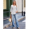 image:imageEkouaer 34 Length Sleeve Womens Tops V Neck Blouses Casual Pleated Shirts  Soft lightweight fabric 34 sleeve loose top with v neck front pleats and decorative buttons ideal for all occasionsWhite Floral