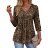 image:imageEkouaer 34 Length Sleeve Womens Tops V Neck Blouses Casual Pleated Shirts  Soft lightweight fabric 34 sleeve loose top with v neck front pleats and decorative buttons ideal for all occasionsLeopard Print