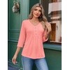 image:imageEkouaer 34 Length Sleeve Womens Tops V Neck Blouses Casual Pleated Shirts  Soft lightweight fabric 34 sleeve loose top with v neck front pleats and decorative buttons ideal for all occasionsCoral