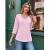 image:imageEkouaer 34 Length Sleeve Womens Tops V Neck Blouses Casual Pleated Shirts  Soft lightweight fabric 34 sleeve loose top with v neck front pleats and decorative buttons ideal for all occasionsPink Stripes