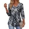 image:imageEkouaer 34 Length Sleeve Womens Tops V Neck Blouses Casual Pleated Shirts  Soft lightweight fabric 34 sleeve loose top with v neck front pleats and decorative buttons ideal for all occasionsBlack Grey Printed