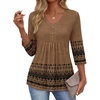 image:imageEkouaer 34 Length Sleeve Womens Tops V Neck Blouses Casual Pleated Shirts  Soft lightweight fabric 34 sleeve loose top with v neck front pleats and decorative buttons ideal for all occasionsBrown Boho
