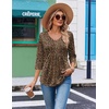 image:imageEkouaer 34 Length Sleeve Womens Tops V Neck Blouses Casual Pleated Shirts  Soft lightweight fabric 34 sleeve loose top with v neck front pleats and decorative buttons ideal for all occasionsLeopard Print