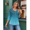 image:imageEkouaer 34 Length Sleeve Womens Tops V Neck Blouses Casual Pleated Shirts  Soft lightweight fabric 34 sleeve loose top with v neck front pleats and decorative buttons ideal for all occasionsWillow Flower