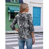 image:imageEkouaer 34 Length Sleeve Womens Tops V Neck Blouses Casual Pleated Shirts  Soft lightweight fabric 34 sleeve loose top with v neck front pleats and decorative buttons ideal for all occasionsBlack Grey Printed