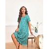 image:imageEkouaer House Dresses for Women with Pockets Short Sleeve Moo Moos  Floral Print Mumu Dresses Crewneck Pleated Front Button Moomoo Dress Ruffled Hem Soft Sleepwear for Lounge SleepGreen