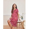 image:imageEkouaer House Dresses for Women with Pockets Short Sleeve Moo Moos  Floral Print Mumu Dresses Crewneck Pleated Front Button Moomoo Dress Ruffled Hem Soft Sleepwear for Lounge SleepRed Flower