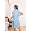 image:imageEkouaer House Dresses for Women with Pockets Short Sleeve Moo Moos  Floral Print Mumu Dresses Crewneck Pleated Front Button Moomoo Dress Ruffled Hem Soft Sleepwear for Lounge SleepLight Blue