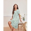 image:imageEkouaer House Dresses for Women with Pockets Short Sleeve Moo Moos  Floral Print Mumu Dresses Crewneck Pleated Front Button Moomoo Dress Ruffled Hem Soft Sleepwear for Lounge SleepLight Green Daisy