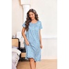 image:imageEkouaer House Dresses for Women with Pockets Short Sleeve Moo Moos  Floral Print Mumu Dresses Crewneck Pleated Front Button Moomoo Dress Ruffled Hem Soft Sleepwear for Lounge SleepLight Blue