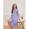 image:imageEkouaer House Dresses for Women with Pockets Short Sleeve Moo Moos  Floral Print Mumu Dresses Crewneck Pleated Front Button Moomoo Dress Ruffled Hem Soft Sleepwear for Lounge SleepLavender