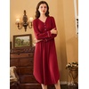 image:imageEkouaer Long Sleeve Nightgowns for Women Button Front Long Night Gowns  Full Length Nightshirts V Neck Night Dress Flatting Cuffs Contrasting Trim Soft Sleep Dress for Lounging Home VacationRed