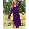 image:imageEkouaer Long Sleeve Nightgowns for Women Button Front Long Night Gowns  Full Length Nightshirts V Neck Night Dress Flatting Cuffs Contrasting Trim Soft Sleep Dress for Lounging Home VacationPurple