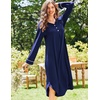 image:imageEkouaer Long Sleeve Nightgowns for Women Button Front Long Night Gowns  Full Length Nightshirts V Neck Night Dress Flatting Cuffs Contrasting Trim Soft Sleep Dress for Lounging Home VacationNavy Blue