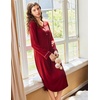 image:imageEkouaer Long Sleeve Nightgowns for Women Button Front Long Night Gowns  Full Length Nightshirts V Neck Night Dress Flatting Cuffs Contrasting Trim Soft Sleep Dress for Lounging Home VacationRed