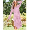 image:imageEkouaer Long Sleeve Nightgowns for Women Button Front Long Night Gowns  Full Length Nightshirts V Neck Night Dress Flatting Cuffs Contrasting Trim Soft Sleep Dress for Lounging Home VacationPink Floral