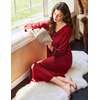 image:imageEkouaer Long Sleeve Nightgowns for Women Button Front Long Night Gowns  Full Length Nightshirts V Neck Night Dress Flatting Cuffs Contrasting Trim Soft Sleep Dress for Lounging Home VacationRed
