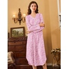 image:imageEkouaer Long Sleeve Nightgowns for Women Button Front Long Night Gowns  Full Length Nightshirts V Neck Night Dress Flatting Cuffs Contrasting Trim Soft Sleep Dress for Lounging Home VacationPink Floral