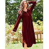 image:imageEkouaer Long Sleeve Nightgowns for Women Button Front Long Night Gowns  Full Length Nightshirts V Neck Night Dress Flatting Cuffs Contrasting Trim Soft Sleep Dress for Lounging Home VacationWine Red