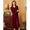 image:imageEkouaer Long Sleeve Nightgowns for Women Button Front Long Night Gowns  Full Length Nightshirts V Neck Night Dress Flatting Cuffs Contrasting Trim Soft Sleep Dress for Lounging Home VacationWine Red