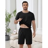 image:imageEkouaer Mens Pajamas Sets Shorts Soft Short Sleeve Pjs  Round Neck Summer Sleepwear Soft Casual Sleep Nightwear Lounge Sets Pants with Pockets SXXLBlack