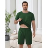 image:imageEkouaer Mens Pajamas Sets Shorts Soft Short Sleeve Pjs  Round Neck Summer Sleepwear Soft Casual Sleep Nightwear Lounge Sets Pants with Pockets SXXLDeep Green