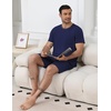 image:imageEkouaer Mens Pajamas Sets Shorts Soft Short Sleeve Pjs  Round Neck Summer Sleepwear Soft Casual Sleep Nightwear Lounge Sets Pants with Pockets SXXLNavy Blue