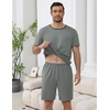 image:imageEkouaer Mens Pajamas Sets Shorts Soft Short Sleeve Pjs  Round Neck Summer Sleepwear Soft Casual Sleep Nightwear Lounge Sets Pants with Pockets SXXLSage Green