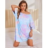 image:imageEkouaer Nightgowns for Women Bamboo Viscose Night Gown Plus Size Nightshirt  Cooling FabricOversized Sleep ShirtsHalf Sleeve Sleep DressSummer Short Night DressTShirt Dress for SleepLoungeBeachBlue  Purple Tie Dye