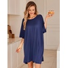 image:imageEkouaer Nightgowns for Women Bamboo Viscose Night Gown Plus Size Nightshirt  Cooling FabricOversized Sleep ShirtsHalf Sleeve Sleep DressSummer Short Night DressTShirt Dress for SleepLoungeBeachNavy Blue