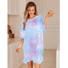 image:imageEkouaer Nightgowns for Women Bamboo Viscose Night Gown Plus Size Nightshirt  Cooling FabricOversized Sleep ShirtsHalf Sleeve Sleep DressSummer Short Night DressTShirt Dress for SleepLoungeBeachBlue  Purple Tie Dye