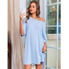 image:imageEkouaer Nightgowns for Women Bamboo Viscose Night Gown Plus Size Nightshirt  Cooling FabricOversized Sleep ShirtsHalf Sleeve Sleep DressSummer Short Night DressTShirt Dress for SleepLoungeBeachLight Blue