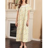 image:imageEkouaer Nightgowns for Women Cotton Long Night Gown Short Sleeve Nightdress  House Dress For Women With PocketsButton SleepshirtsLadies Summer SleepwearSoft Night DressVictorian SleepdressYellow Green Leaves