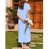 image:imageEkouaer Nightgowns for Women Cotton Long Night Gown Short Sleeve Nightdress  House Dress For Women With PocketsButton SleepshirtsLadies Summer SleepwearSoft Night DressVictorian SleepdressLight Blue