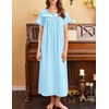 image:imageEkouaer Nightgowns for Women Cotton Long Night Gown Short Sleeve Nightdress  House Dress For Women With PocketsButton SleepshirtsLadies Summer SleepwearSoft Night DressVictorian SleepdressCyan