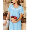 image:imageEkouaer Nightgowns for Women Cotton Long Night Gown Short Sleeve Nightdress  House Dress For Women With PocketsButton SleepshirtsLadies Summer SleepwearSoft Night DressVictorian SleepdressCyan