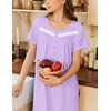 image:imageEkouaer Nightgowns for Women Cotton Long Night Gown Short Sleeve Nightdress  House Dress For Women With PocketsButton SleepshirtsLadies Summer SleepwearSoft Night DressVictorian SleepdressLight Purple