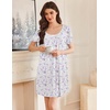 image:imageEkouaer Nightgowns for Women Pleated Sleep Shirts Short Sleeve Night Shirts  Lace Trim Night Gown Ladies Sleep Dress Night Dress Victorian Sleepwear Soft Pajama Dress Casual Loungewear Cute PrintPurple Blossom